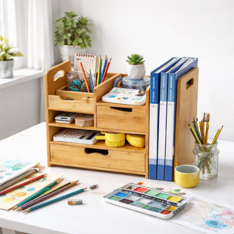 Bamboo Desk Organizer with Drawer
